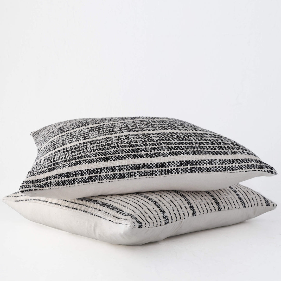 MARZANO HAND WOVEN CUSHION  |  NATURAL + BLACK STRIPE  |  COLLECTION