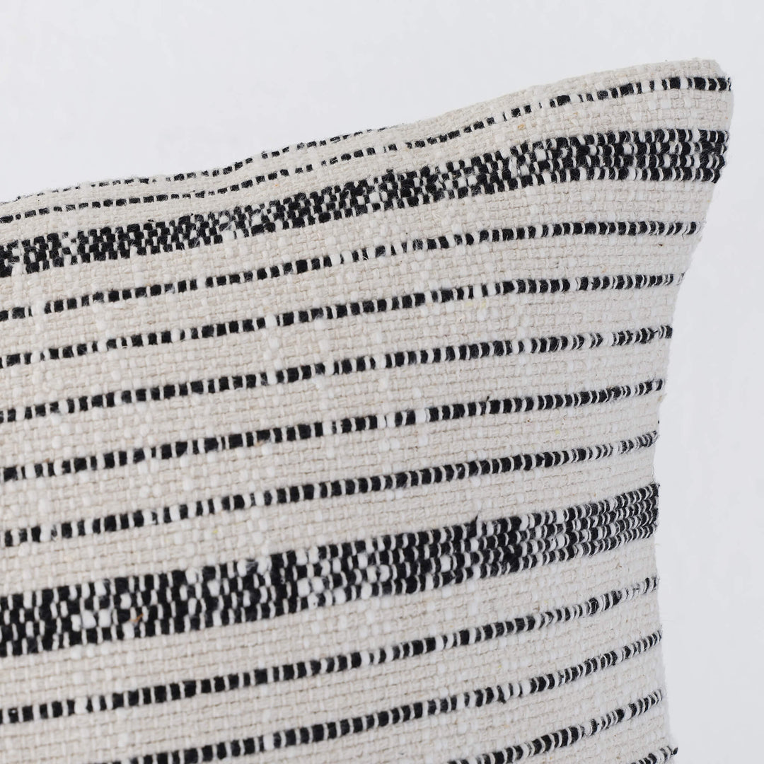 MARZANO HAND WOVEN CUSHION  |  NATURAL + BLACK STRIPE
