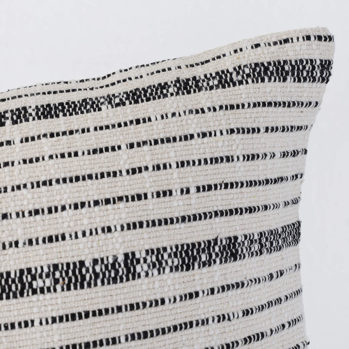 MARZANO HAND WOVEN CUSHION  |  NATURAL + BLACK STRIPE