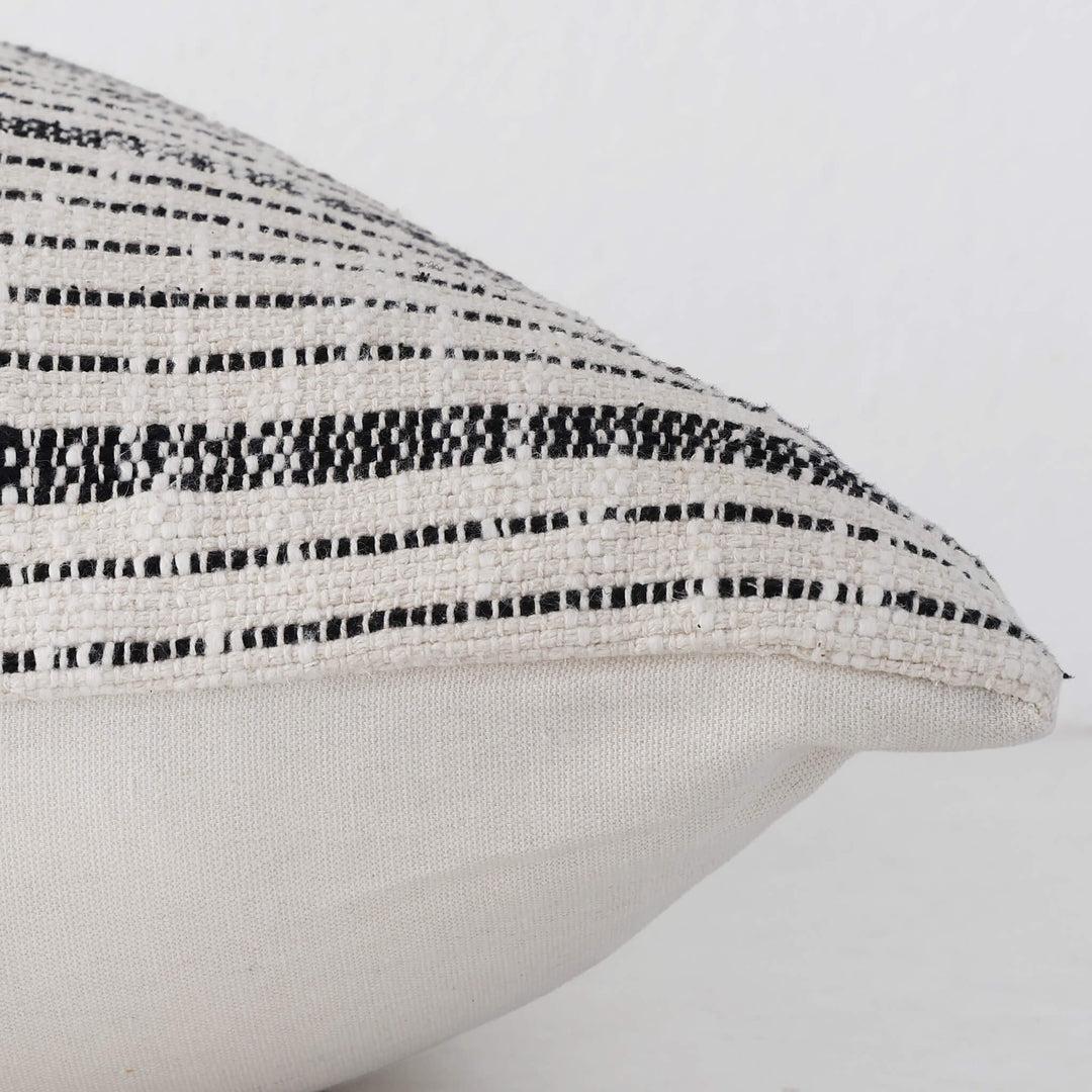 MARZANO HAND WOVEN CUSHION  |  NATURAL + BLACK STRIPE
