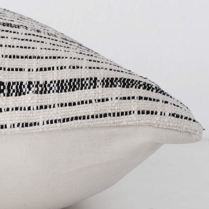 MARZANO HAND WOVEN CUSHION  |  NATURAL + BLACK STRIPE
