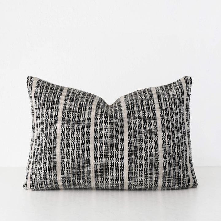 MARZANO HAND WOVEN CUSHION  |  BLACK NOIR + NATURAL STRIPE  |  40X60