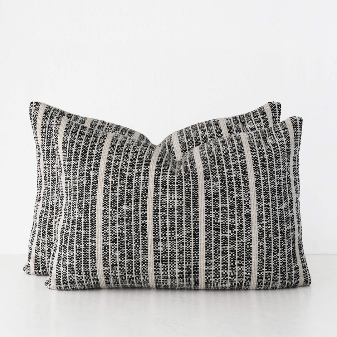 MARZANO HAND WOVEN CUSHION BUNDLE X2  |  40X60CM  |  BLACK NOIR + NATURAL STRIPE