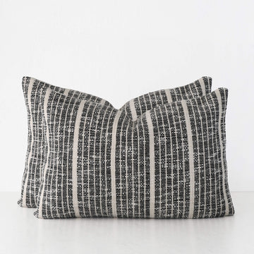 MARZANO HAND WOVEN CUSHION BUNDLE X2  |  40X60CM  |  BLACK NOIR + NATURAL STRIPE