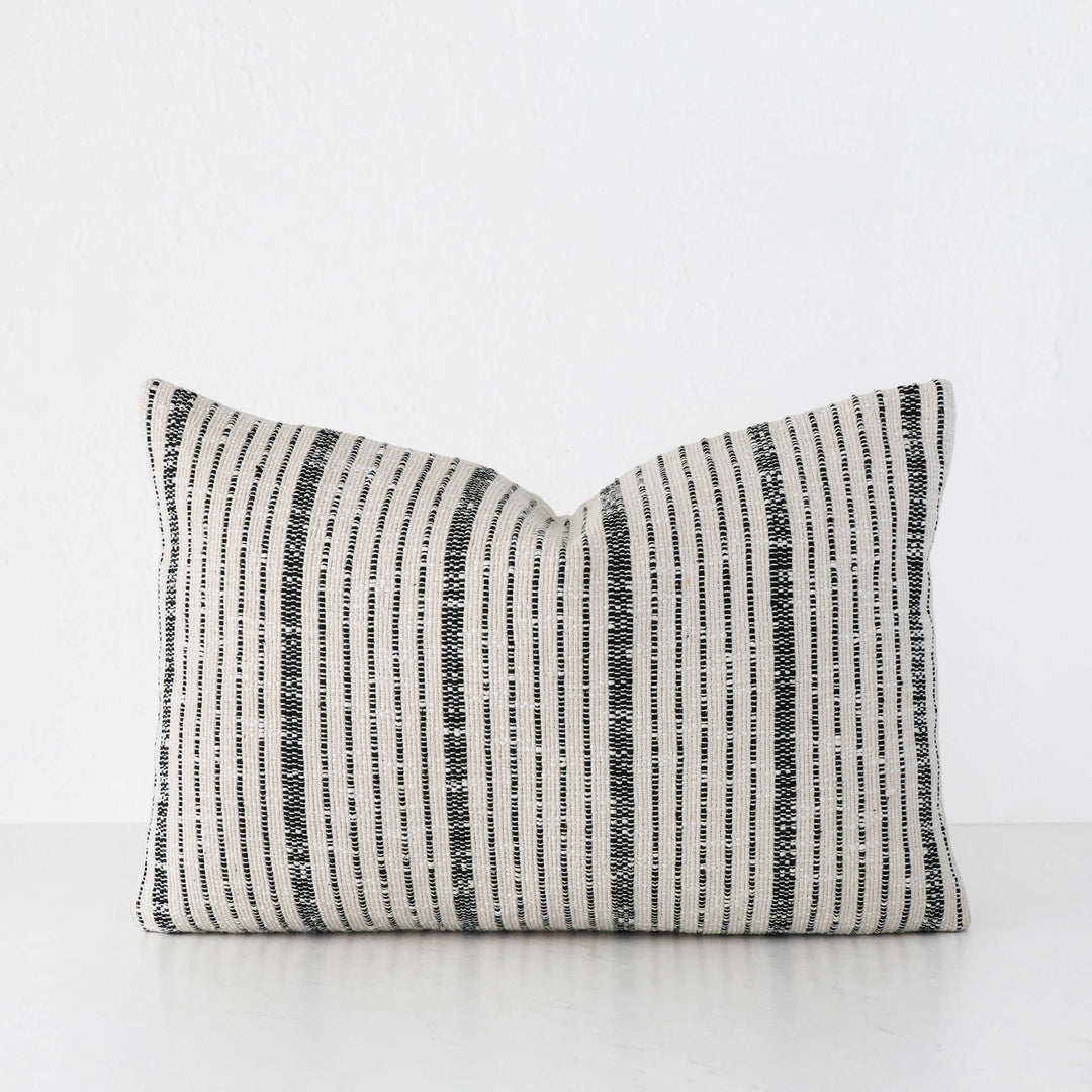 MARZANO HAND WOVEN CUSHION  |  NATURAL + BLACK STRIPE  |  40X60
