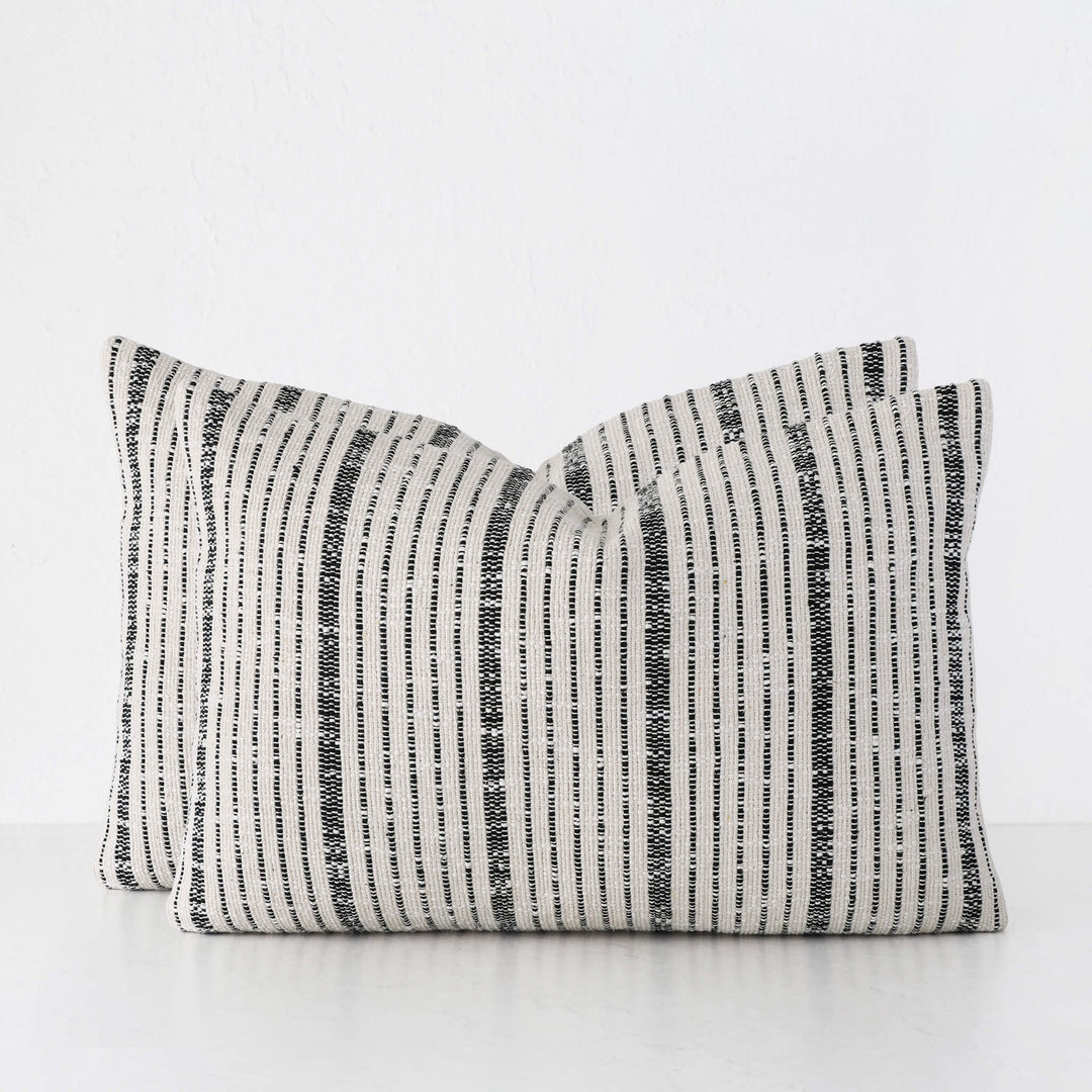 MARZANO HAND WOVEN CUSHION BUNDLE X2  |  40X60CM  |  NATURAL + BLACK STRIPE