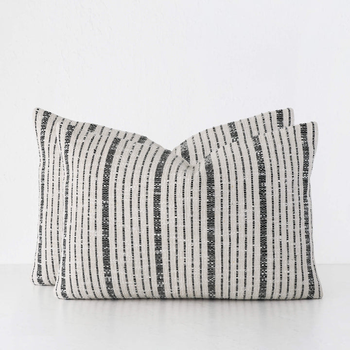 MARZANO HAND WOVEN CUSHION BUNDLE X2  |  40X60CM  |  NATURAL + BLACK STRIPE
