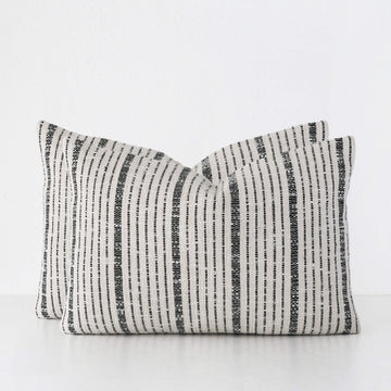 MARZANO HAND WOVEN CUSHION BUNDLE X2  |  40X60CM  |  NATURAL + BLACK STRIPE