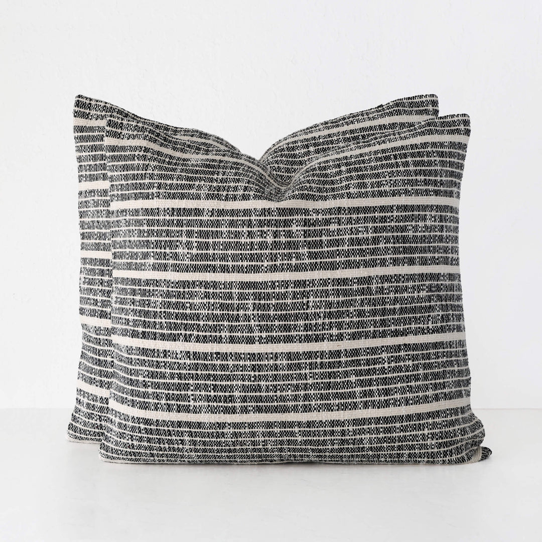 MARZANO HAND WOVEN CUSHION BUNDLE X2  |  50X50CM  |  BLACK NOIR + NATURAL STRIPE