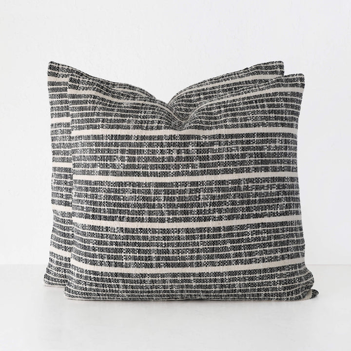 MARZANO HAND WOVEN CUSHION BUNDLE X2  |  50X50CM  |  BLACK NOIR + NATURAL STRIPE