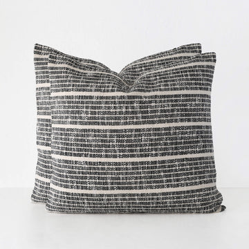 MARZANO HAND WOVEN CUSHION BUNDLE X2  |  50X50CM  |  BLACK NOIR + NATURAL STRIPE