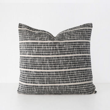 MARZANO HAND WOVEN CUSHION  |  BLACK NOIR + NATURAL STRIPE  |  50X50