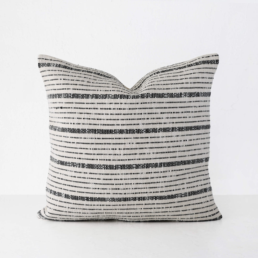 MARZANO HAND WOVEN CUSHION  |  NATURAL + BLACK STRIPE  |  50X50