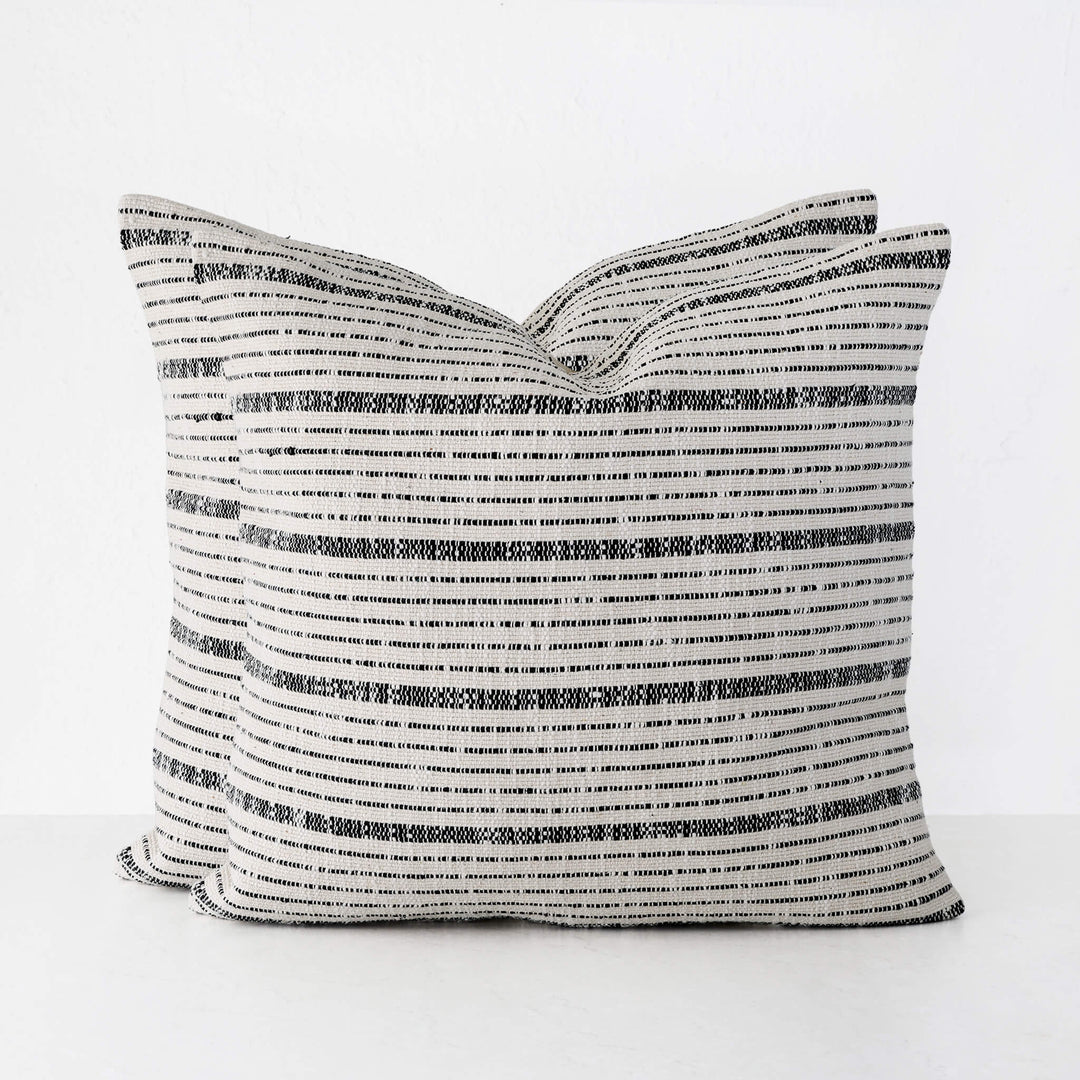 MARZANO HAND WOVEN CUSHION BUNDLE X2  |  50X50CM  |  NATURAL + BLACK STRIPE