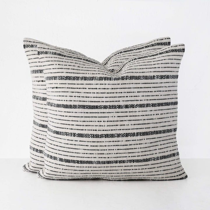 MARZANO HAND WOVEN CUSHION BUNDLE X2  |  50X50CM  |  NATURAL + BLACK STRIPE