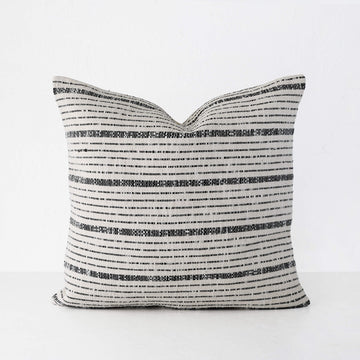 MARZANO HAND WOVEN CUSHION  |  NATURAL + BLACK STRIPE  |  50X50