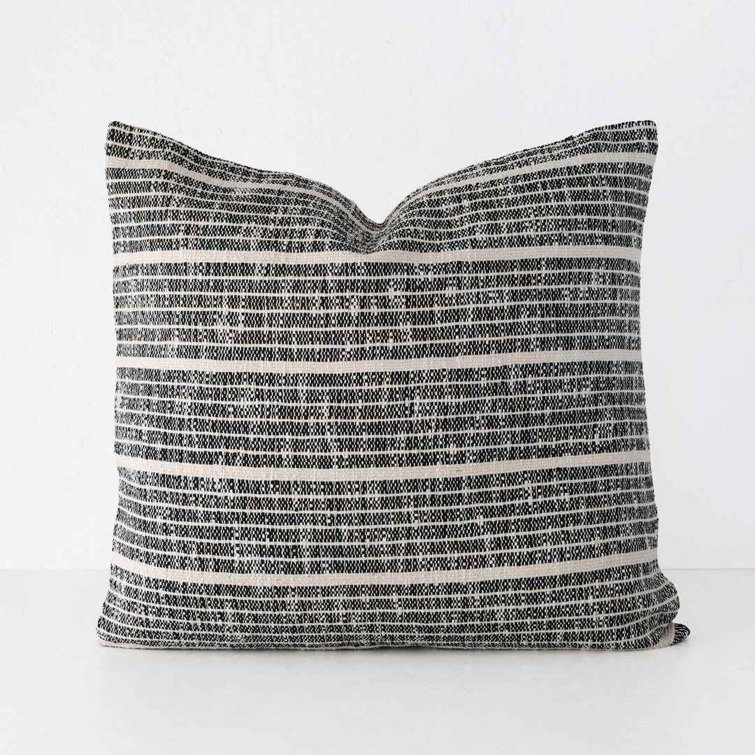 MARZANO HAND WOVEN CUSHION  |  BLACK NOIR + NATURAL STRIPE  |  60X60
