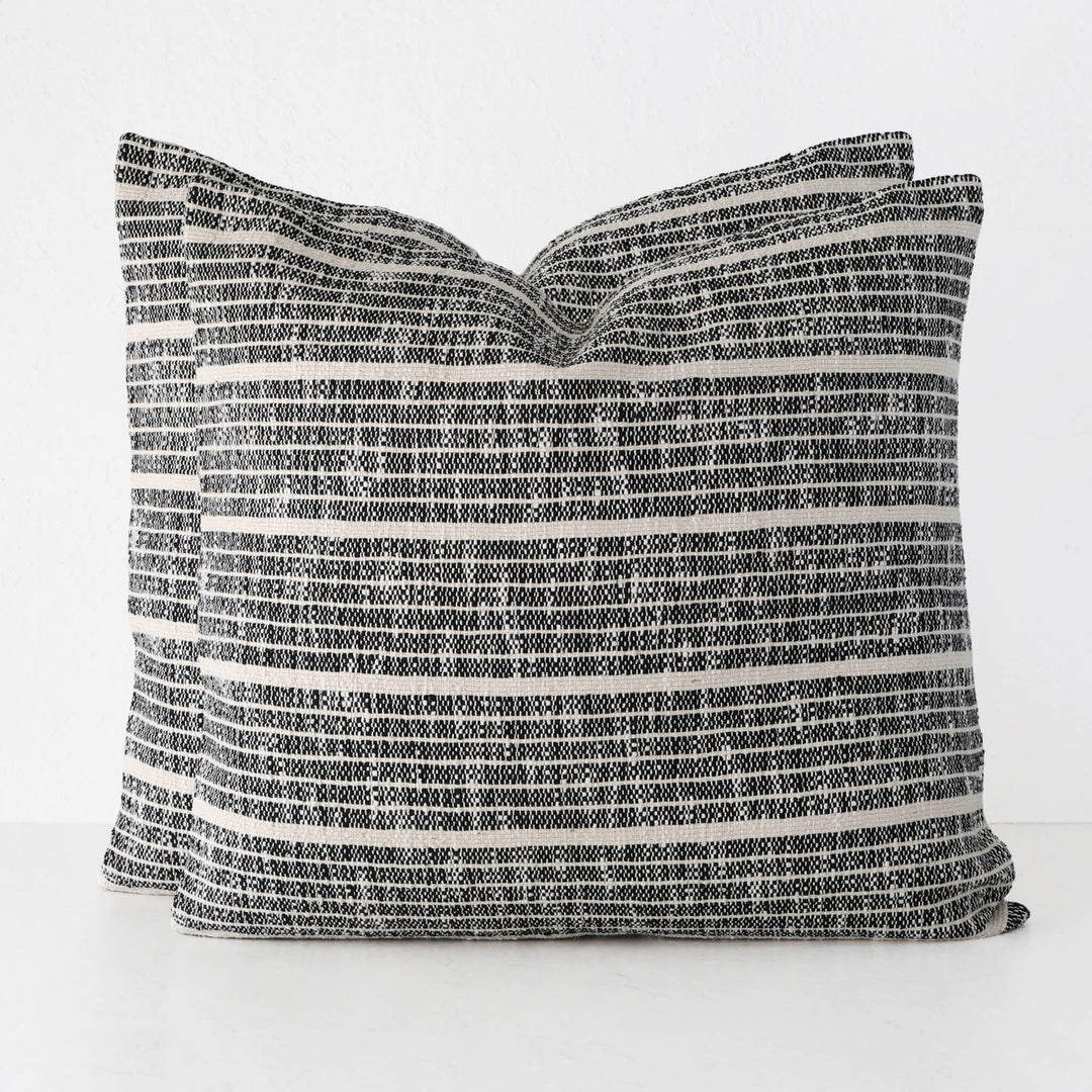 MARZANO HAND WOVEN CUSHION BUNDLE X2  |  60X60CM  |  BLACK NOIR + NATURAL STRIPE