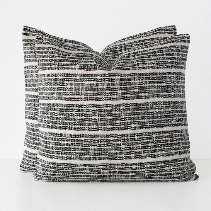 MARZANO HAND WOVEN CUSHION BUNDLE X2  |  60X60CM  |  BLACK NOIR + NATURAL STRIPE