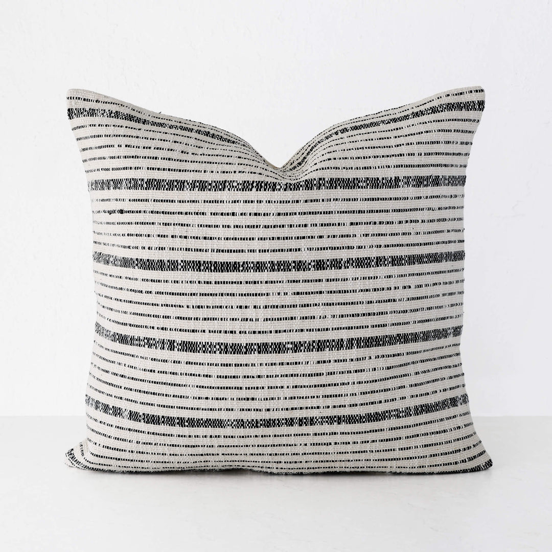 MARZANO HAND WOVEN CUSHION  |  NATURAL + BLACK STRIPE  |  60X60