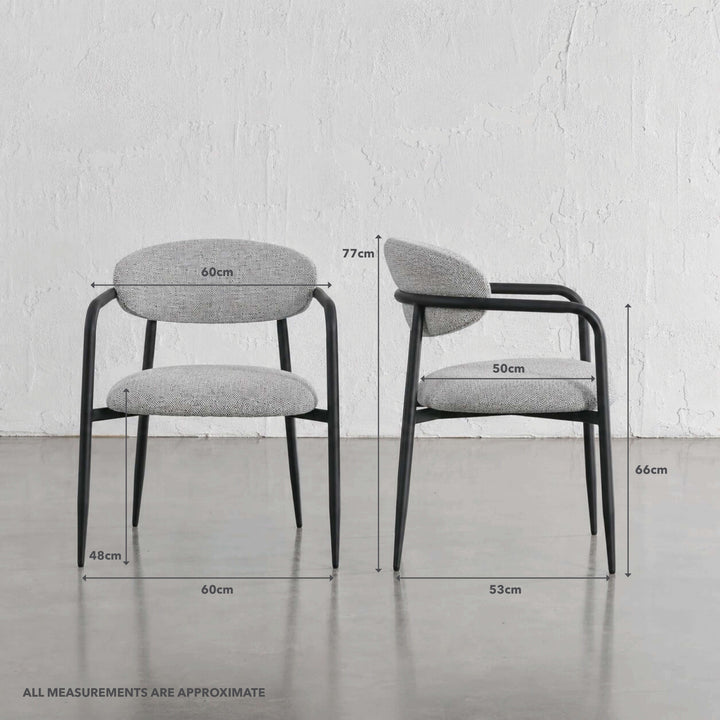 MAUBEC FABRIC DINING CHAIR  |  FOG HAZE + BLACK FRAME | MEASUREMENTS