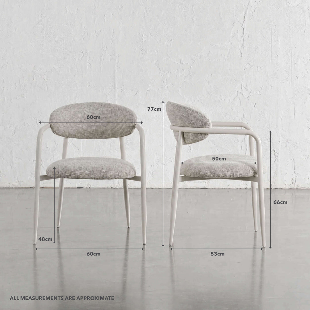 MAUBEC FABRIC DINING CHAIR  |  FLAX ROYALE + WHITE FRAME | MEASUREMENTS