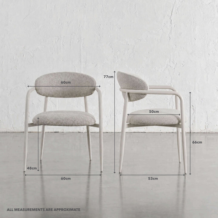 MAUBEC FABRIC DINING CHAIR  |  FLAX ROYALE + WHITE FRAME | MEASUREMENTS