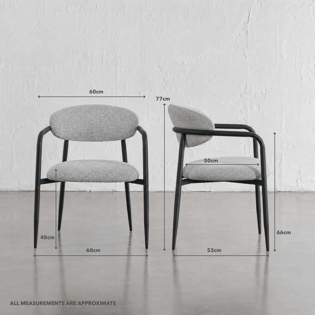MAUBEC FABRIC DINING CHAIR  |  FOG HAZE + BLACK FRAME | MEASUREMENTS