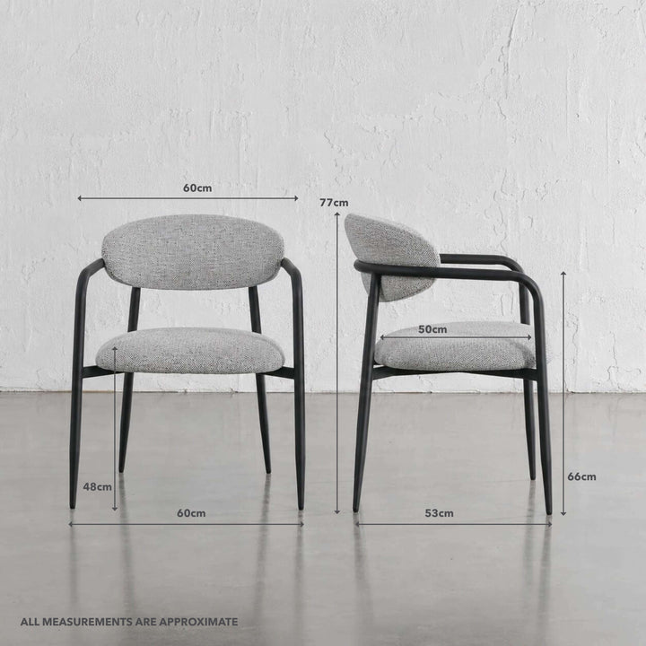 MAUBEC FABRIC DINING CHAIR  |  FOG HAZE + BLACK FRAME | MEASUREMENTS