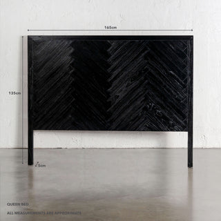 MAXIM PARQUETRY HERRINGBONE BEDHEAD  |  BLACK | QUEEN MEASUREMENTS
