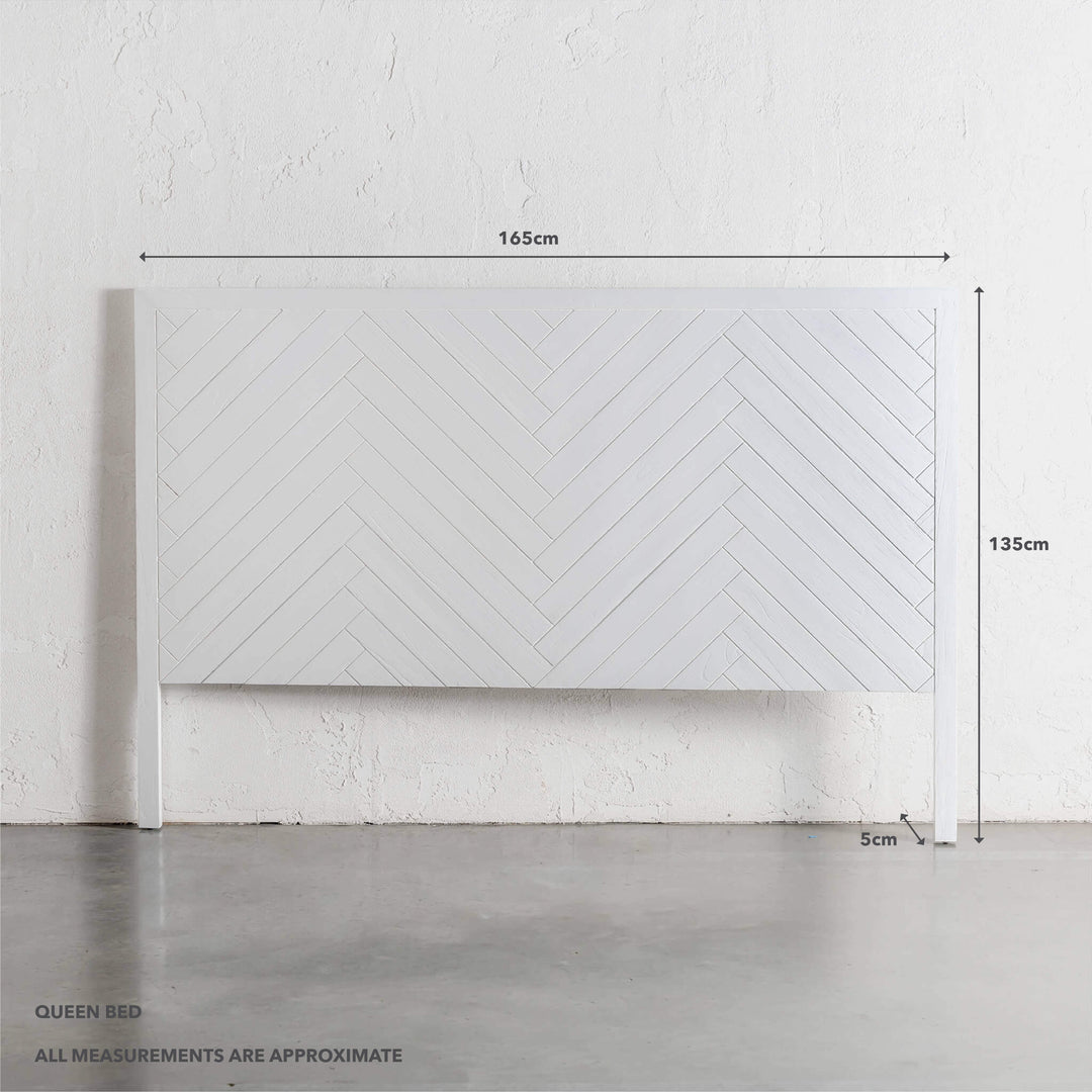 MAXIM PARQUETRY HERRINGBONE BEDHEAD  |  WHITE | QUEEN MEASUREMENTS