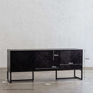 MAXIM PARQUETRY HERRINGBONE SIDEBOARD CONSOLE  |  BLACK | MEASUREMENTS