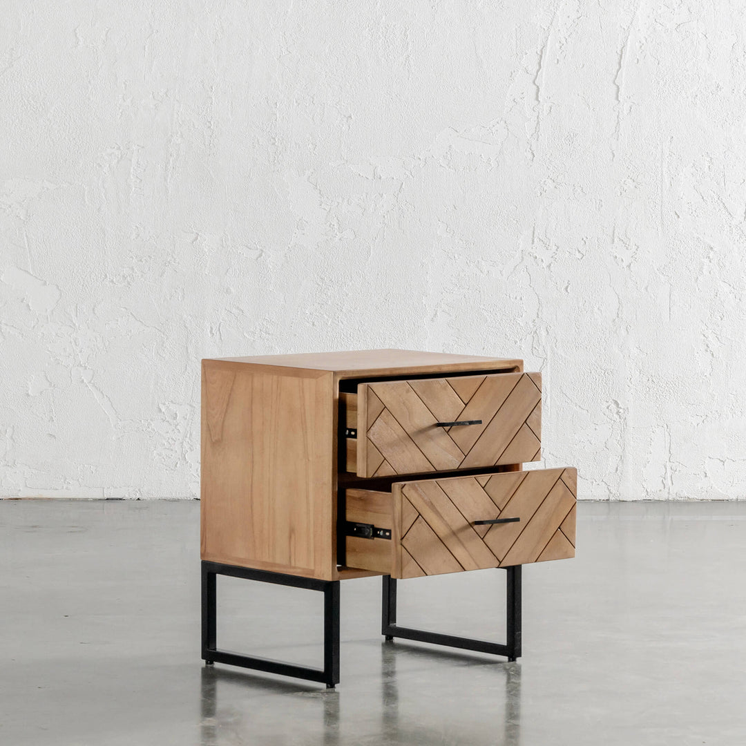 MAXIM PARQUETRY HERRINGBONE BEDSIDE TABLE  | 2 DRAWERS