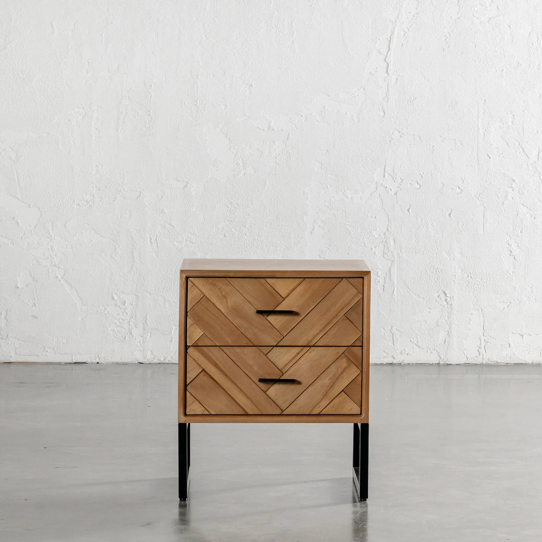 MAXIM PARQUETRY HERRINGBONE BEDSIDE TABLE  | 2 DRAWERS