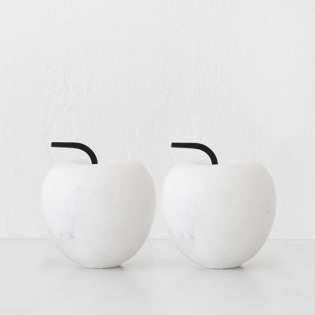 MELE APPLE MARBLE SCULPTURE BUNDLE X2  |  12CM  |  WHITE MARBLE