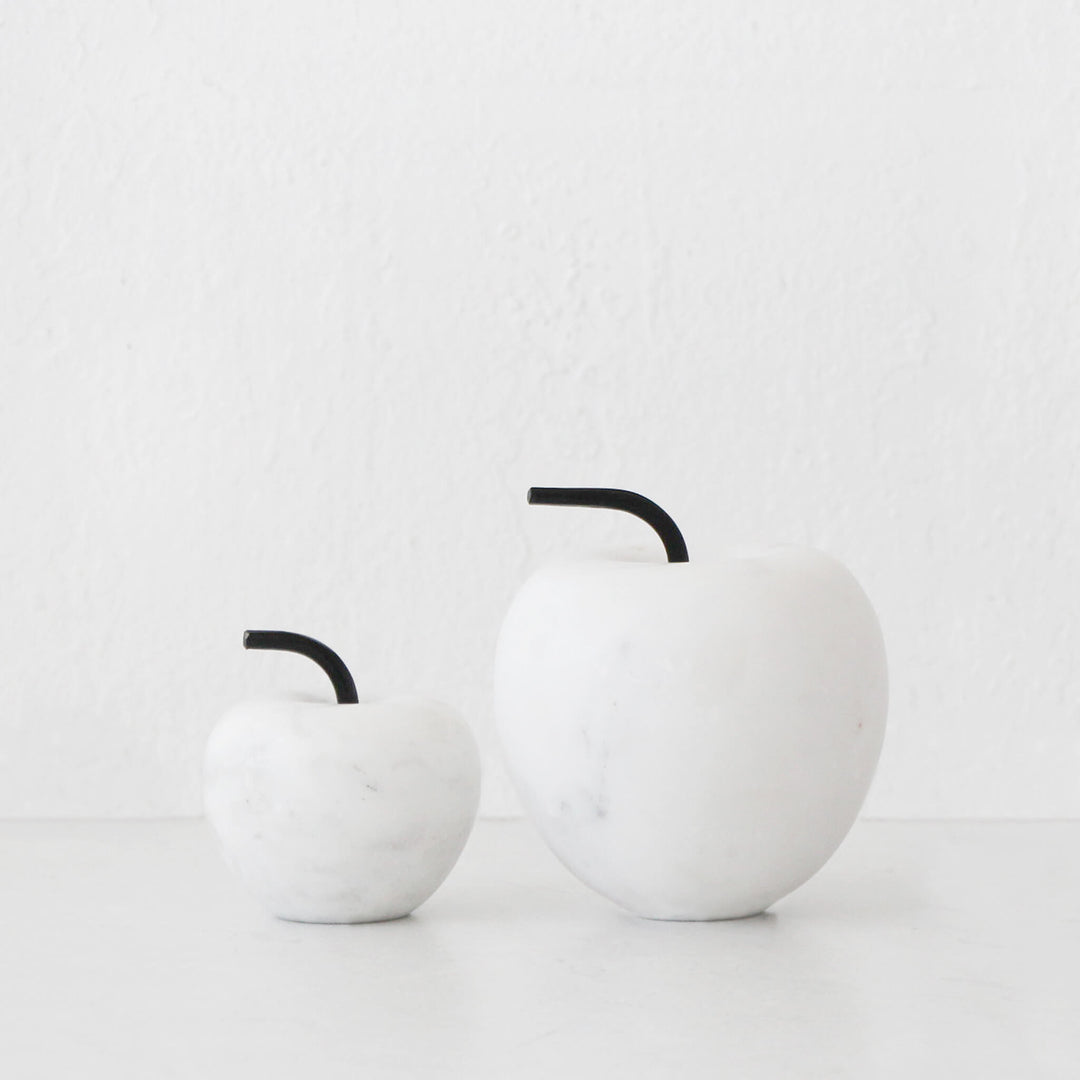 MELE APPLE MARBLE SCULPTURE BUNDLE X2  |  9CM + 12CM  |  WHITE MARBLE