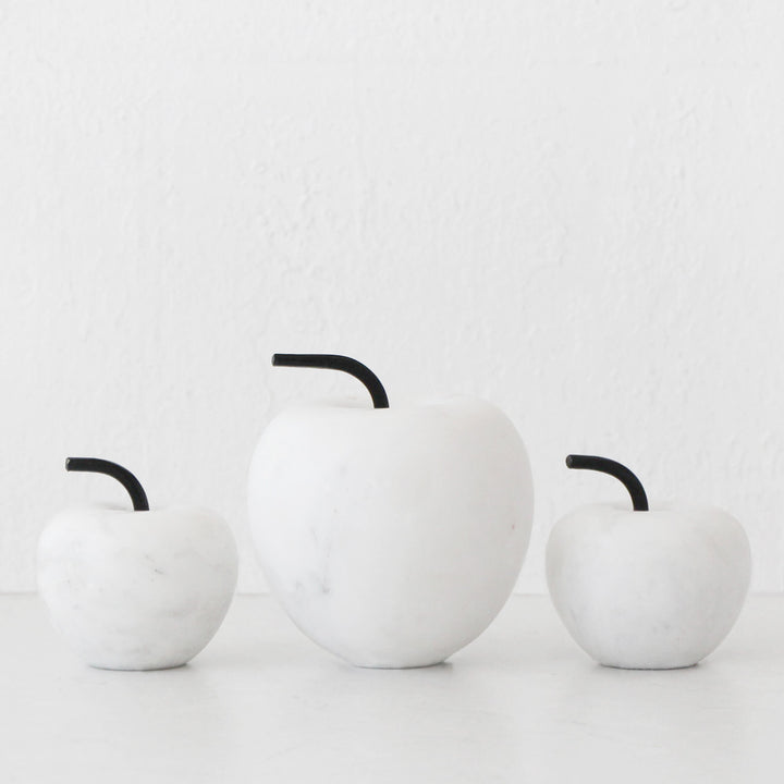 MELE APPLE MARBLE SCULPTURE BUNDLE X3  |  9CM + 12CM + 9CM  |  WHITE MARBLE