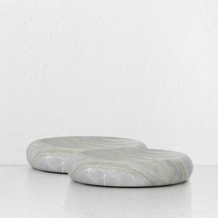 MINERAL SOLID MARBLE CONCAVE DISH | 24CM | BUNDLE X2 | GREEN MARBLE