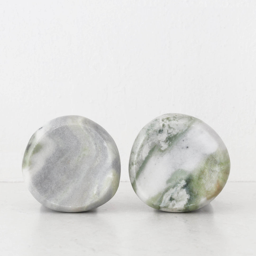 MINERAL SOLID MARBLE CONCAVE DISH BUNDLE X2  |  13CM  |  GREEN MARBLE