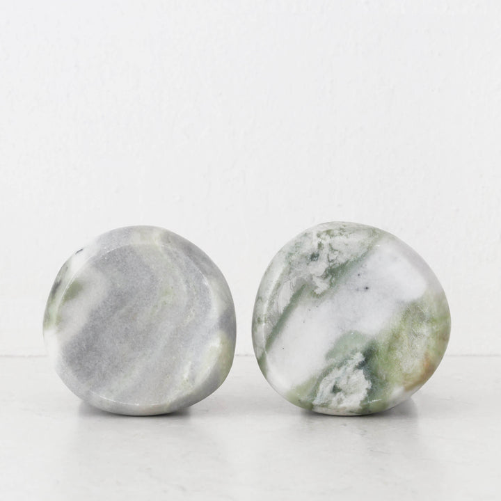MINERAL SOLID MARBLE CONCAVE DISH BUNDLE X2  |  13CM  |  GREEN MARBLE