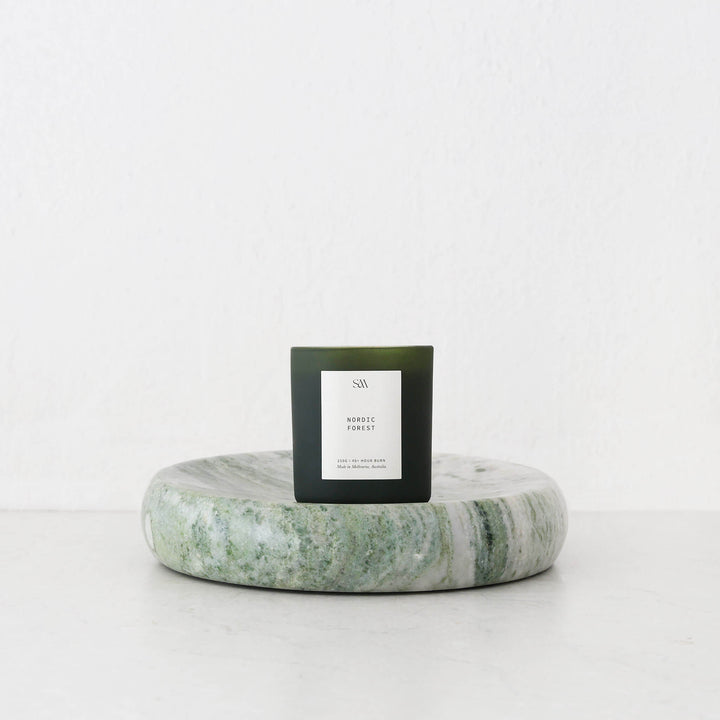 MINERAL SOLID MARBLE CONCAVE DISH  |  24CM |  GREEN MARBLE