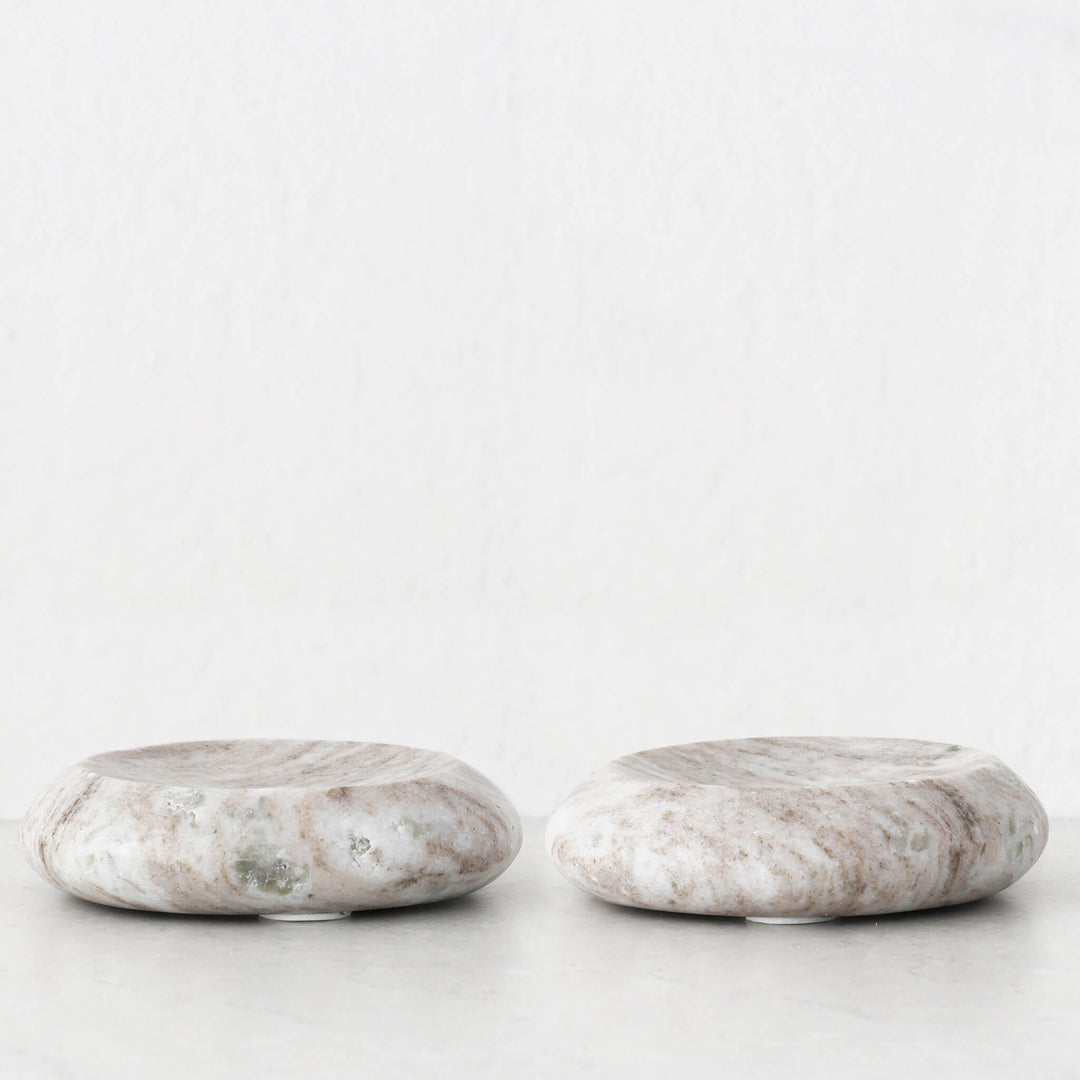 Mineral Solid Marble Concave Dish Bundle X2  |  13Cm  | Beige Marble