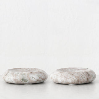Mineral Solid Marble Concave Dish Bundle X2  |  13Cm  | Beige Marble