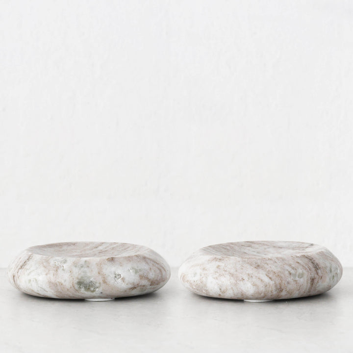 Mineral Solid Marble Concave Dish Bundle X2  |  13Cm  | Beige Marble