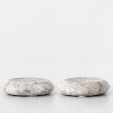 Mineral Solid Marble Concave Dish Bundle X2  |  13Cm  | Beige Marble