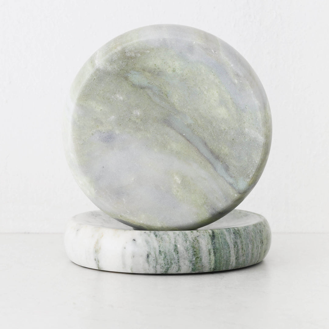 MINERAL SOLID MARBLE CONCAVE DISH BUNDLE X2  |  24CM  | GREEN MARBLE