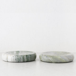 MINERAL SOLID MARBLE CONCAVE DISH BUNDLE X2  |  24CM  | GREEN MARBLE