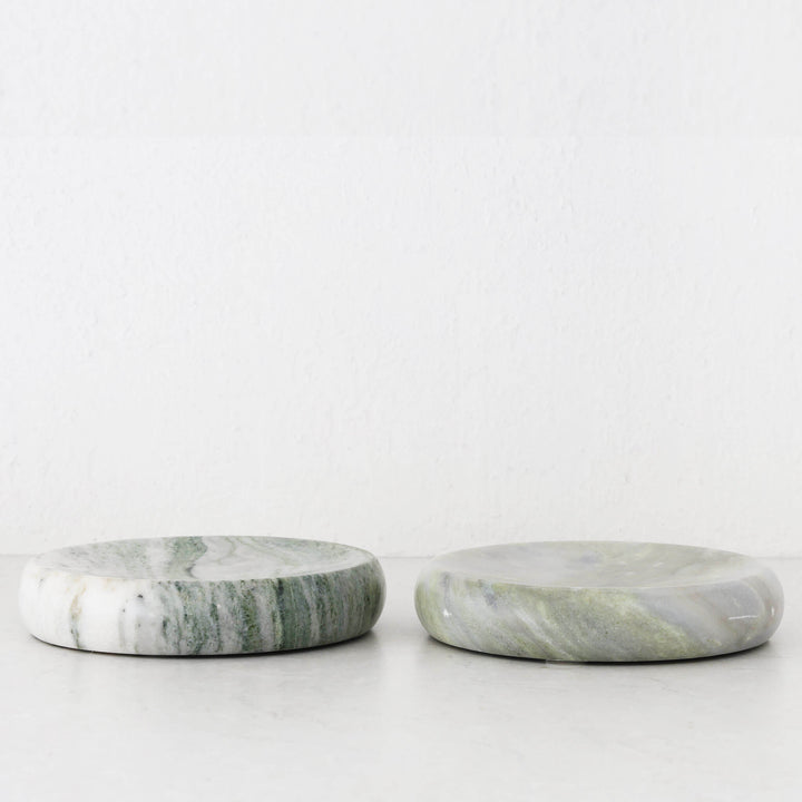 MINERAL SOLID MARBLE CONCAVE DISH BUNDLE X2  |  24CM  | GREEN MARBLE