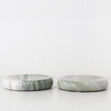 MINERAL SOLID MARBLE CONCAVE DISH BUNDLE X2  |  24CM  | GREEN MARBLE