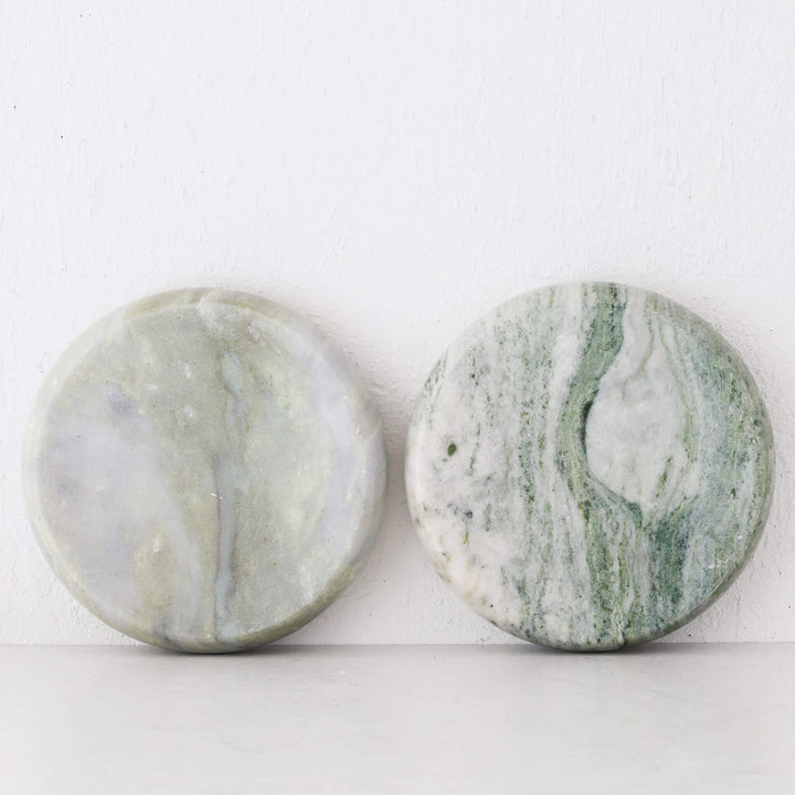 MINERAL SOLID MARBLE CONCAVE DISH BUNDLE X2  |  24CM  | GREEN MARBLE